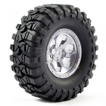 FTX Outback Pre-mounted 6hex/ Tyre (2) - Chrome